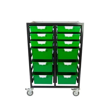 STORSYSTEM Commercial Grade Mobile Bin Storage Cart with 12 Green High Impact Polystyrene Bins/Trays CE2102DG-6S6DPG